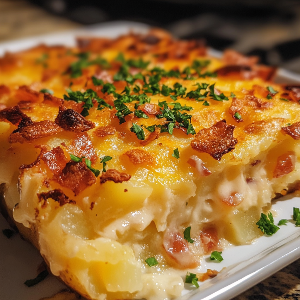 "Ultimate Twice Baked Potato Casserole Recipe – Creamy, Cheesy, and Loaded with Flavor"