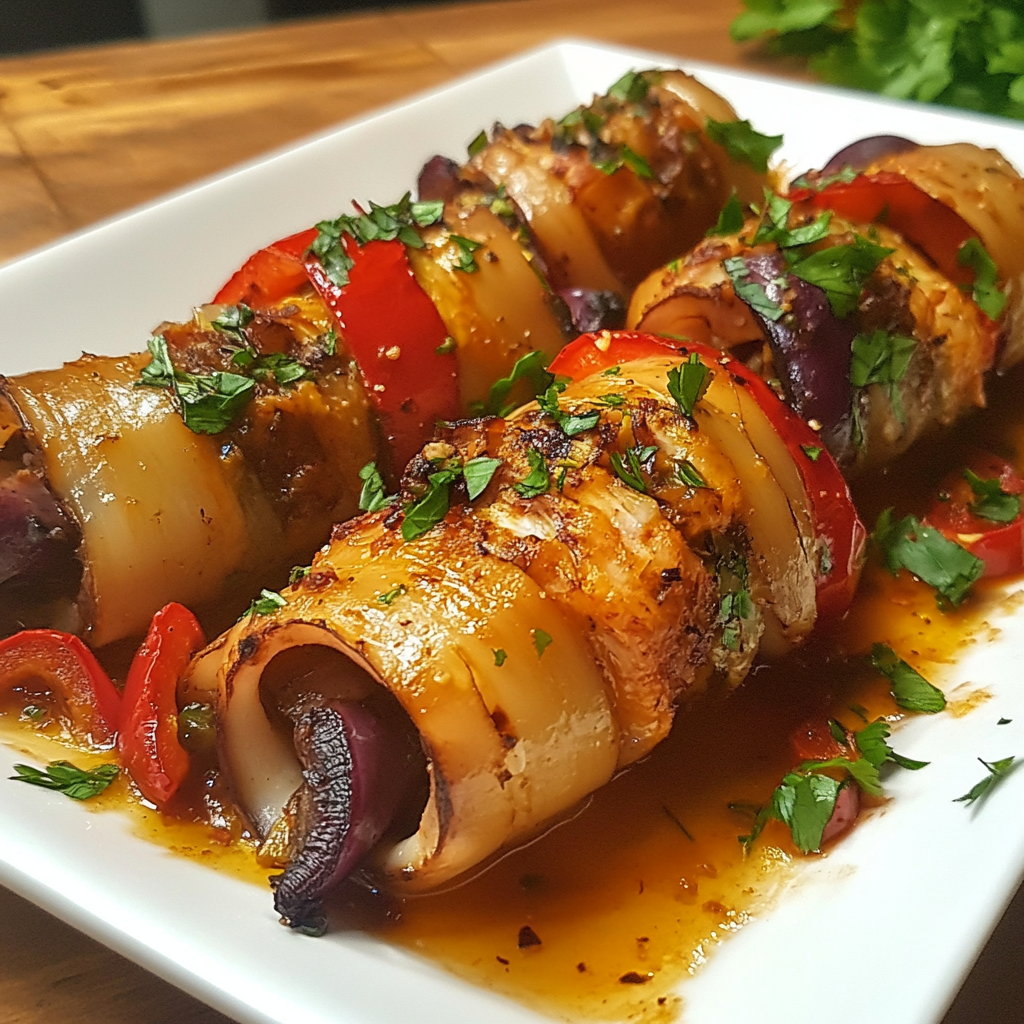 Stuffed Squid Oven Baked with Aubergine and Peppers: A Flavorful Seafood Delight
